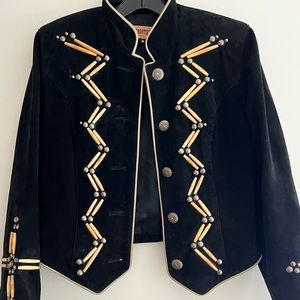 UNIQUE vintage jacket: Black Suede: “Frontier Collection”. Medium ⚡️Wooden Beads